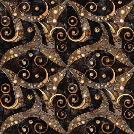 3D render of seamless background tile with embossed abstract fractal pattern on leatherの素材