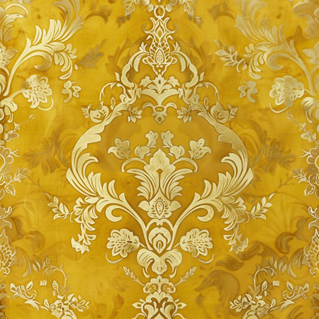 Damask seamless pattern. Traditional ornament. Gold and white colors.の素材