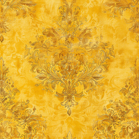 Vintage floral ornament on a grunge yellow background. Seamless pattern.の素材