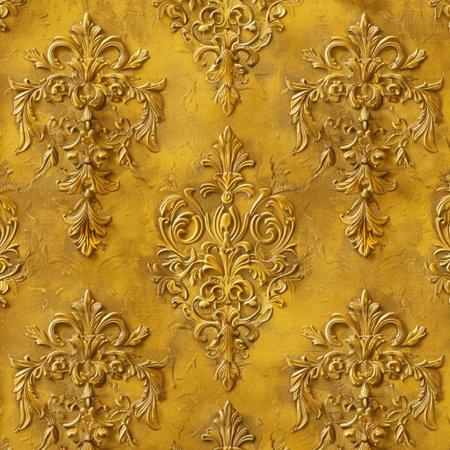 Seamless background pattern. Decorative golden ornament on the wall.の素材