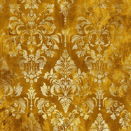 Damask seamless floral pattern. Luxury golden ornament on grunge backgroundの素材