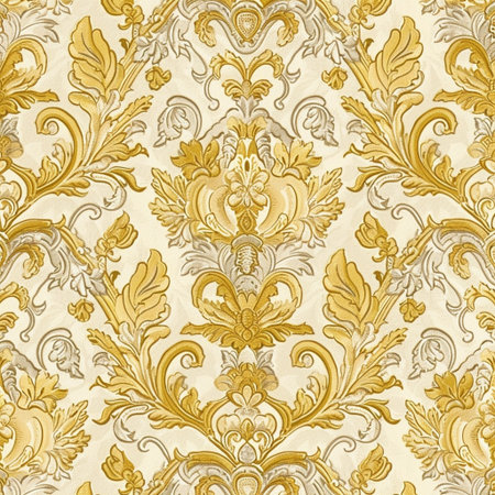 Seamless pattern with golden baroque ornament on old paperの素材