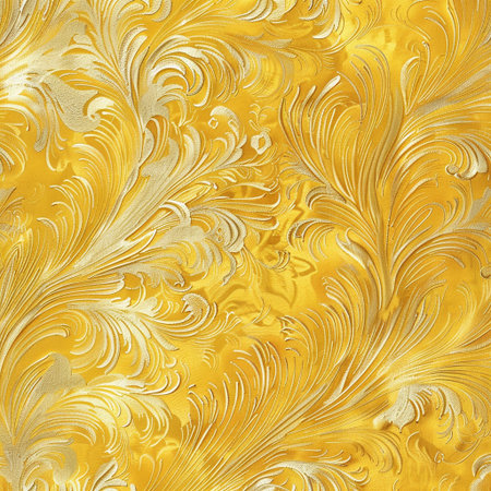 golden floral pattern with gold ornaments on a yellow backgroundの素材