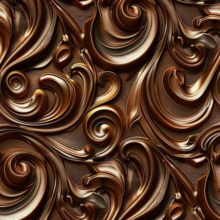 3D render of brown chocolate swirls on a brown background.の素材