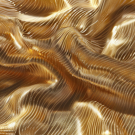golden fabric with waves, 3d rendering computer digital drawing.の素材