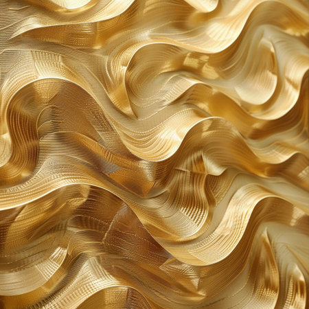 golden abstract background with smooth wavy lines. 3d render illustrationの素材