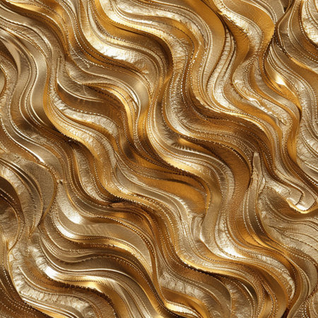 Gold wavy background. 3d rendering, 3d illustration.の素材