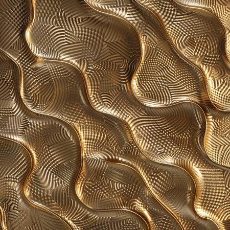 Seamless texture of golden wavy metallic surface. 3d renderの素材
