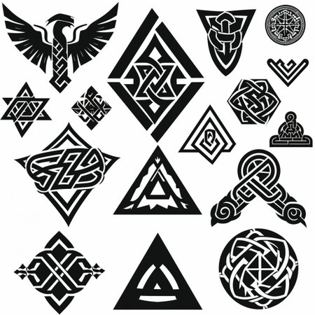 Celtic symbols. Set of black and white celtic symbols.の素材