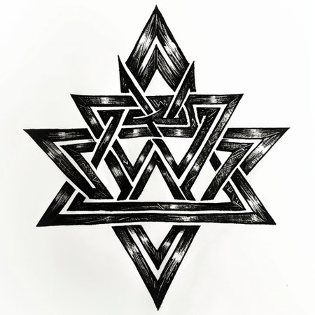 Sacred geometry symbol, black and white drawing on a white backgroundの素材