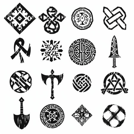 Celtic symbols icons set. Black and white vector illustration.の素材