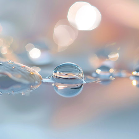 Water drop with bokeh background. Water drops on water surface.の素材