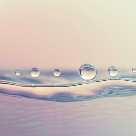 Water drops on the surface of the water with a blurred background.の素材