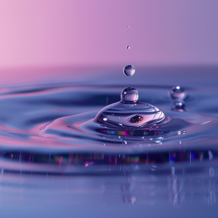 Falling drops of water. Splash effect after collision and falling drops with water Surfaceの素材