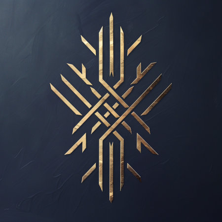 Golden snowflake on a black background. Flat lay, top view.の素材