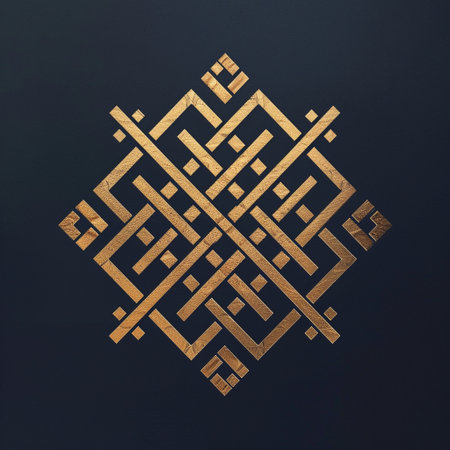 Golden geometric pattern on a black background. Template for your design.の素材