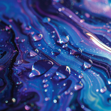 abstract background of blue and purple oil paint with water dropletsの素材