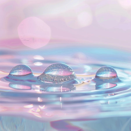Water drops on water surface with bokeh background. Copy spaceの素材