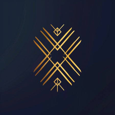 Geometric golden ornament on dark background. Vector illustration for your designの素材
