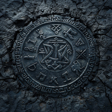 The old manhole cover on the stone background. 3d renderingの素材
