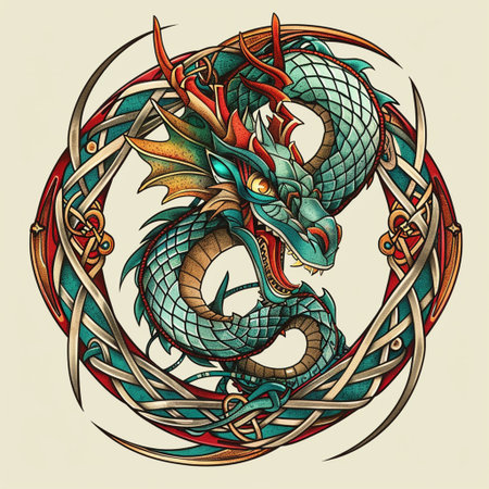 Dragon tattoo. Hand drawn vector illustration for t-shirt print or poster.の素材