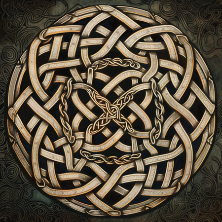 3D render of a Celtic ornament on a dark background with a pattern.の素材