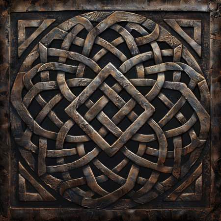Celtic pattern on a metal plate. 3D rendering.の素材