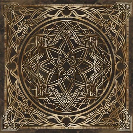 Grunge background with golden ornament on old paper. Vector illustration.の素材