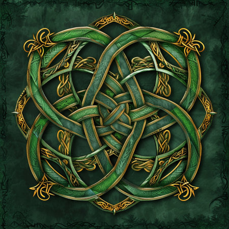 Celtic knot on green background. 3D rendering. Computer digital drawing.の素材