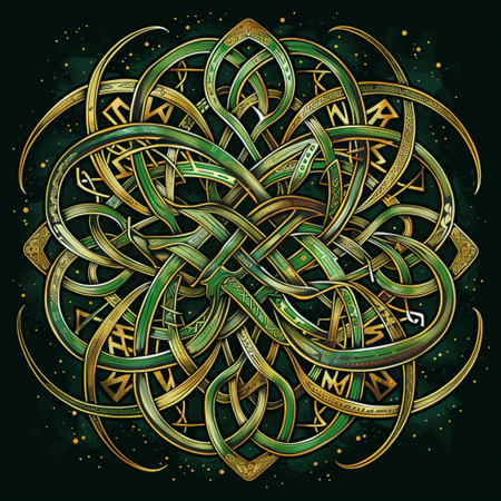 Celtic knot on green grunge background. Vector illustration.の素材
