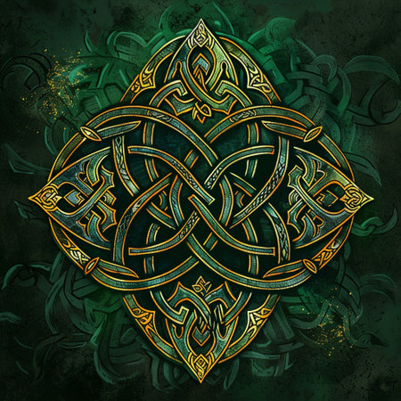 Celtic ornament on green grunge background. Vector illustration.の素材