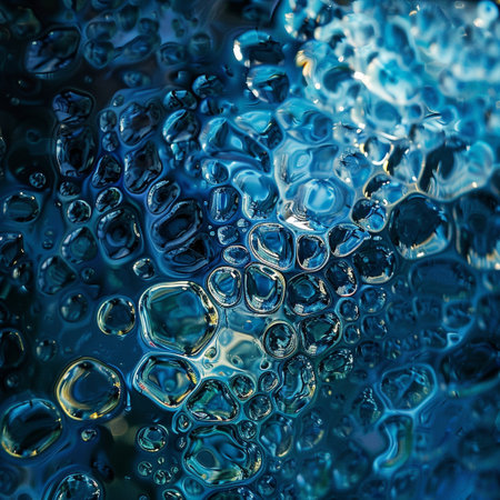 abstract background of water drops on glass with blue tint. macroの素材