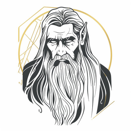 Vector illustration of the face of Jesus Christ with a long beard.の素材