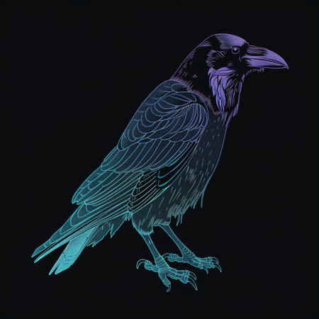 Hand drawn raven isolated on black background. Vector illustration for your designの素材