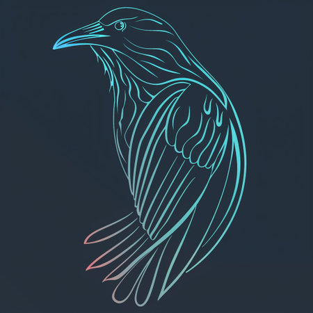Hand drawn vector illustration of a crow on a dark blue background.の素材