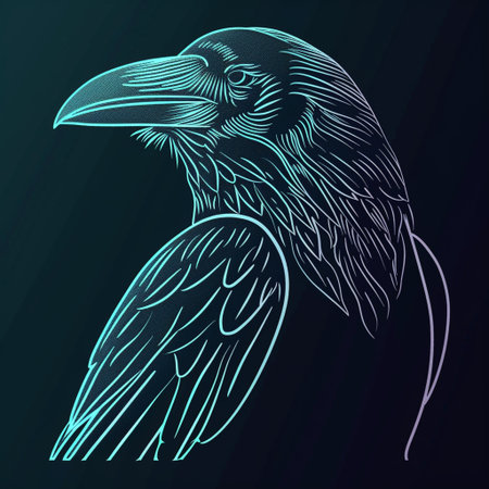 Vector illustration of a raven on a dark background. Hand-drawn style.の素材
