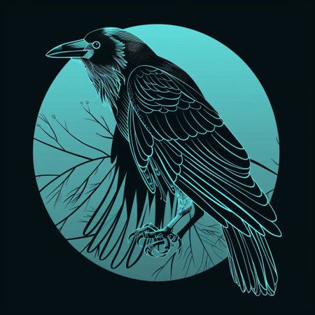 Crow on a branch in the form of a circle. Vector illustration.の素材