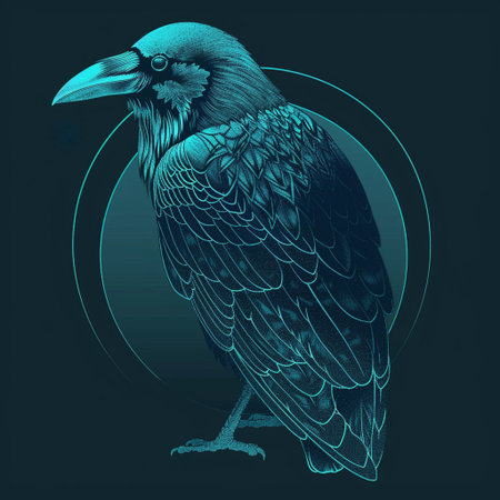 Crow. Vector illustration of a raven on a dark background.の素材
