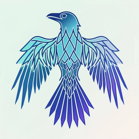 Illustration of a raven with a tattoo on a light blue backgroundの素材