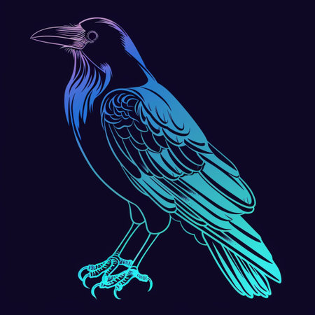 Crow vector illustration. Hand drawn raven isolated on blue background.の素材