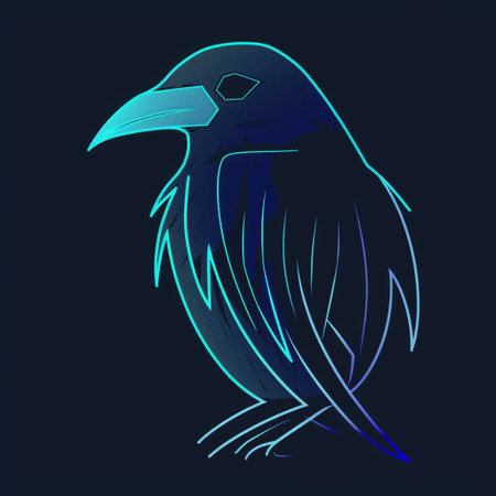Vector illustration of a crow in blue colors on a dark background.の素材