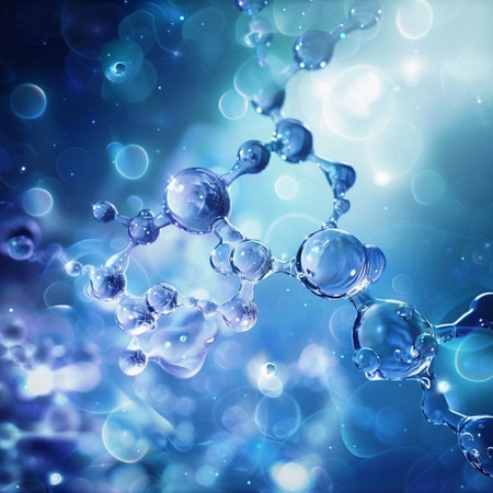 Molecular structure on a blue background. 3D illustrations.の素材