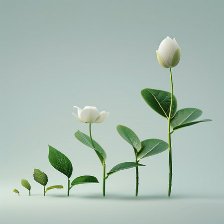 White rose with green leaves on blue background. 3D illustrations.の素材
