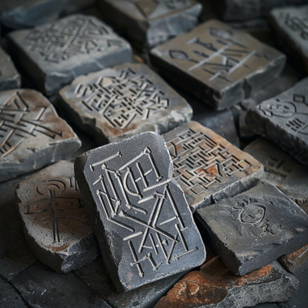 Ancient Chinese hieroglyphs on the stone, close-upの素材