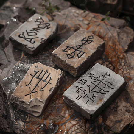 Tibetan calligraphy on stone, closeup of photoの素材