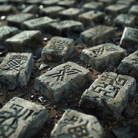 Korean traditional symbols on stone pavement. Selective focus. Toned.の素材