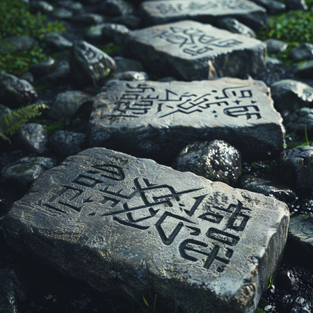 Korean hieroglyphs on the stones in the park.の素材