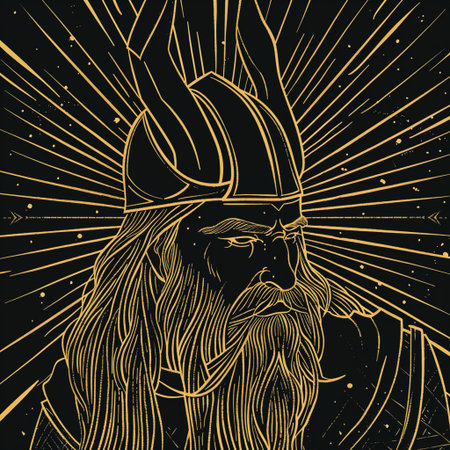 Viking warrior in helmet. Vector illustration in vintage engraving style.の素材
