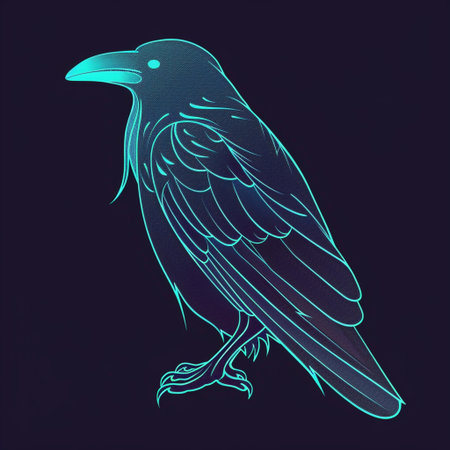 Crow. Vector illustration of a raven on a dark background.の素材
