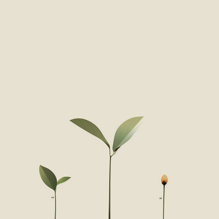 Illustration of a small plant with leaves on a beige backgroundの素材